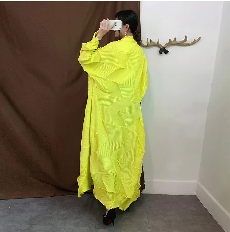 MIYAKE/верхняя одежда с оборками, рубашка, осеннее платье, плиссированный Тренч, свободный и большой размер, для девочек