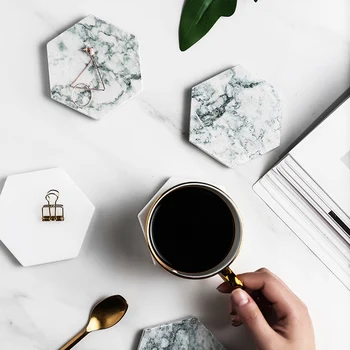 

Luxury Marble Coaster Ceramic home hexagonal Placemat Mats Pads for bowl Cup Wine Drink Coffee Mug Table Decoration non-slip mat