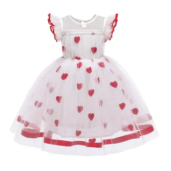 

Girls Dress 2020-thin Clothes For Children Small Flying Sleeves Wrapped In Chest Princess Dress In Heart Embroidered Dress