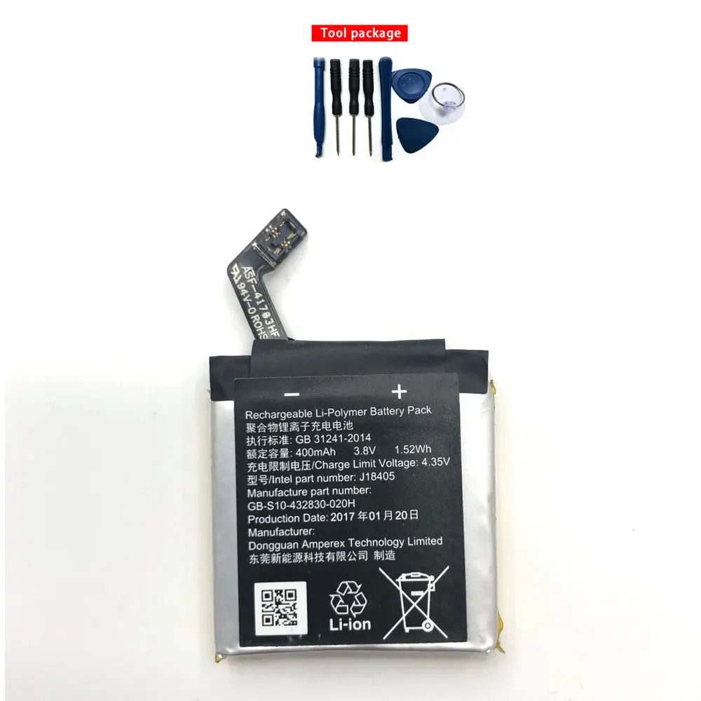 Original Battery 400mAh 1.52Wh 3.8V J18405 Battery For Sony  GB-S10-432830-010H Smart Watch batterie+TOOLS