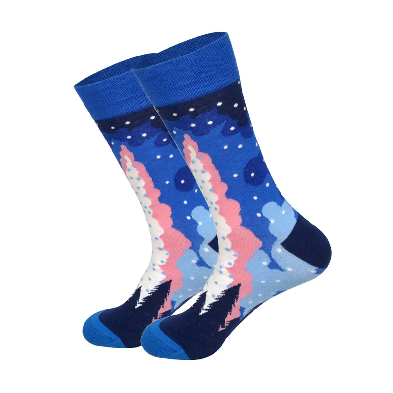 Хлопчатобумажные мужские носки в стиле хип-хоп LIONZONE забавные носки с круглым вырезом женские носки с изображением животных, кошек, еды новые подарочные носки на весну-осень-зиму - Цвет: Night