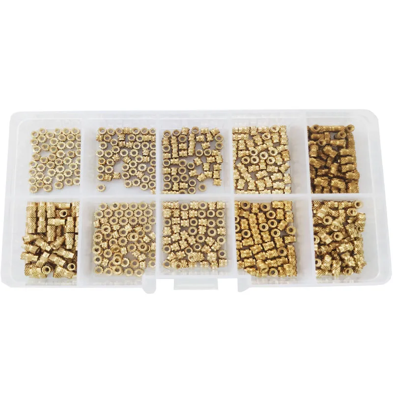 M2 500PCS Brass Hot Melt Inset Nuts Assortment Kit Thread Copper Knurled Threaded Insert Embedment Nuts Set