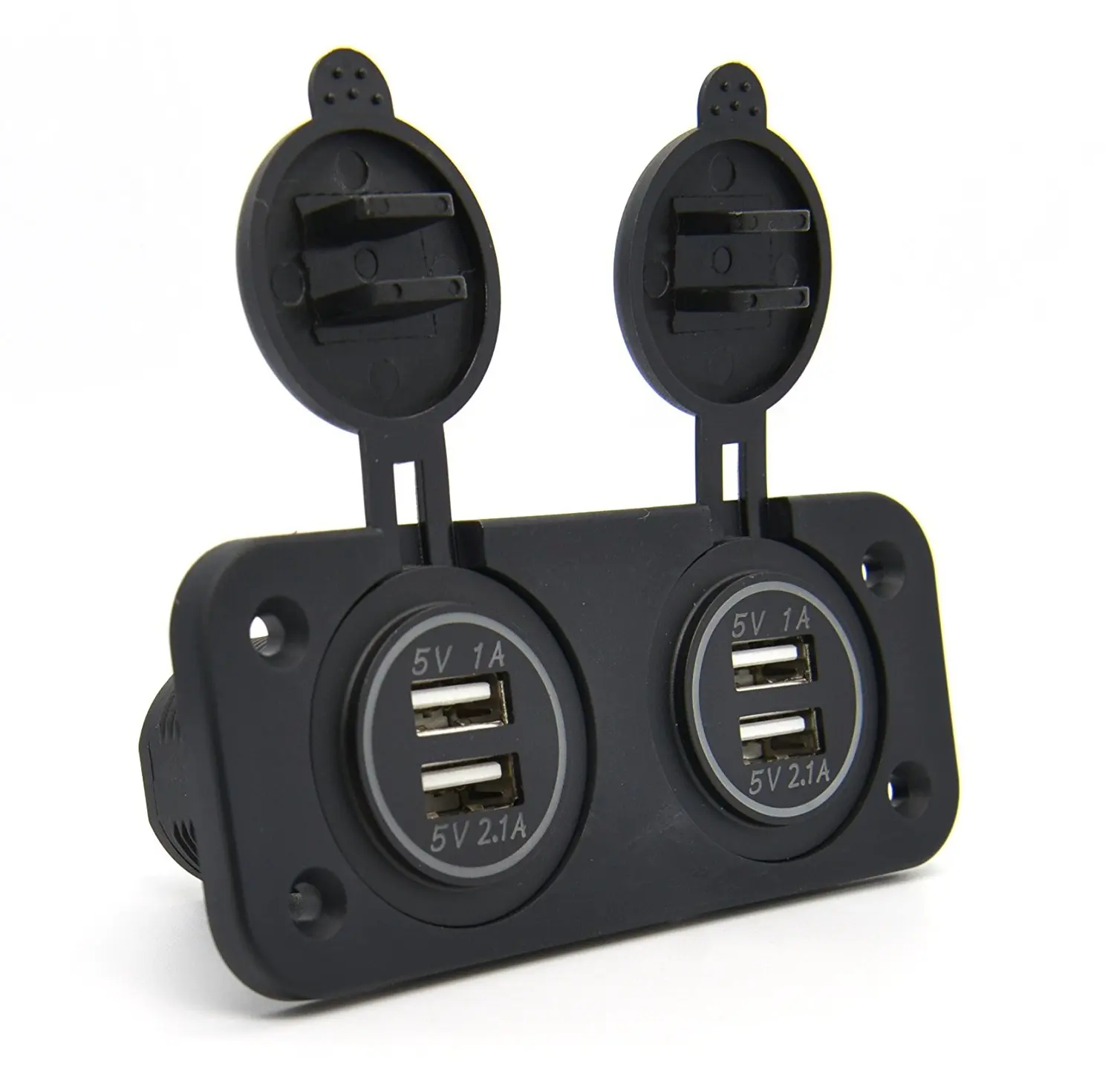 DIY 4-port USB Charger Dual 5V/3.1A Power Outlet Adapter Socket Panel for Car Boat Marine Motorcycle RV ATV(Green Blue Red LED