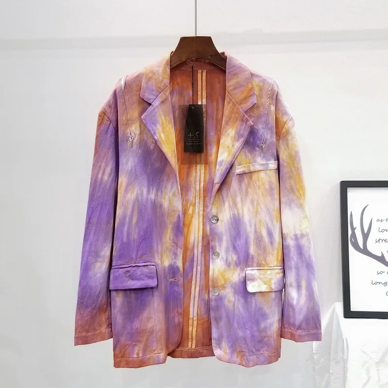 

Hit Color Denim Suit Jacket Female Spring Autumn Streetwear Fashion Loose Casual Mid Long Jeans Suit Coat Women Chaqueta Mujer