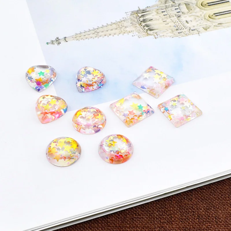 

10Pcs Colorful Sequin Resin Round Heart Shape Flatback Cabochon DIY Scrapbooking Hair Bows Center Jewelry Making Accessories