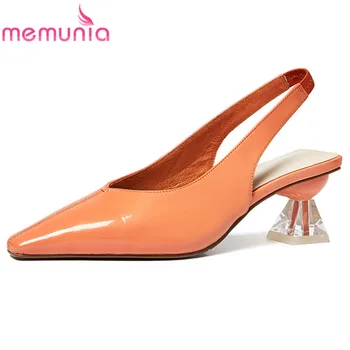 

MEMUNIA 2020 new arrive patent leather single shoes women pumps pointed toe slip on strange style high heel party shoes woman