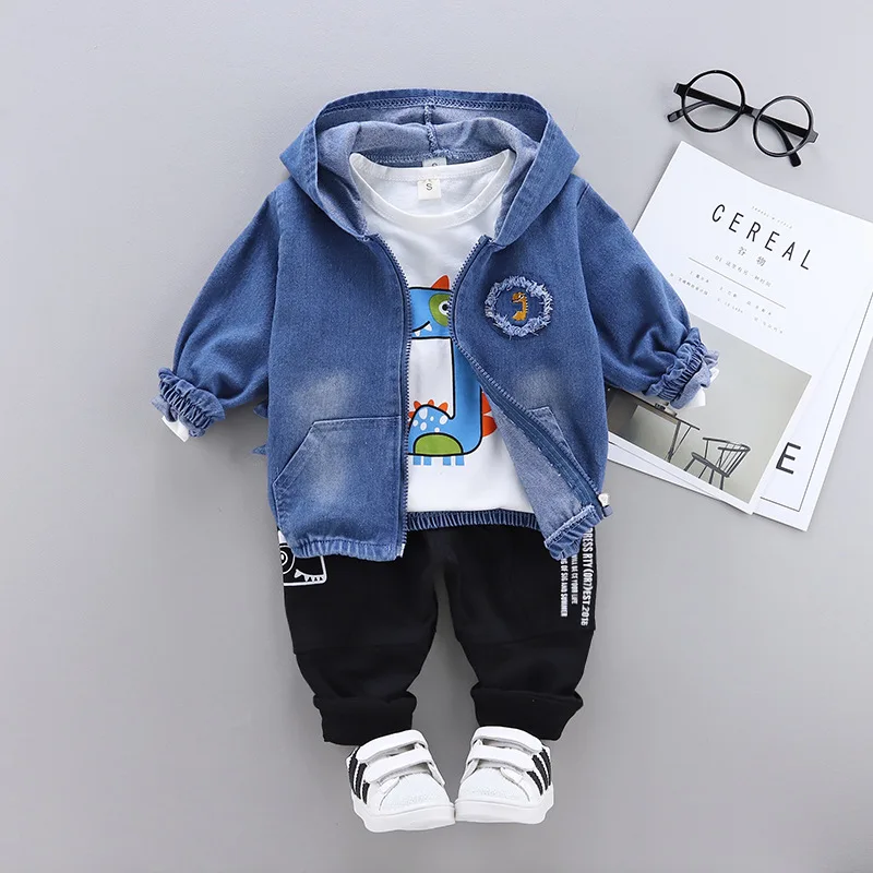 

Childrenswear 2020 Spring And Autumn Kids' Overcoat Children Baby Cartoon Dinosaur Cowboy Hoodie Three-piece Set