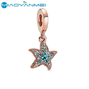 

2020 Summer Silver 925 Jewelry Beads Rose Gold Pentagram Starfish Dangle Charm Fit Original Pandora Bracelets Women DIY Fashion