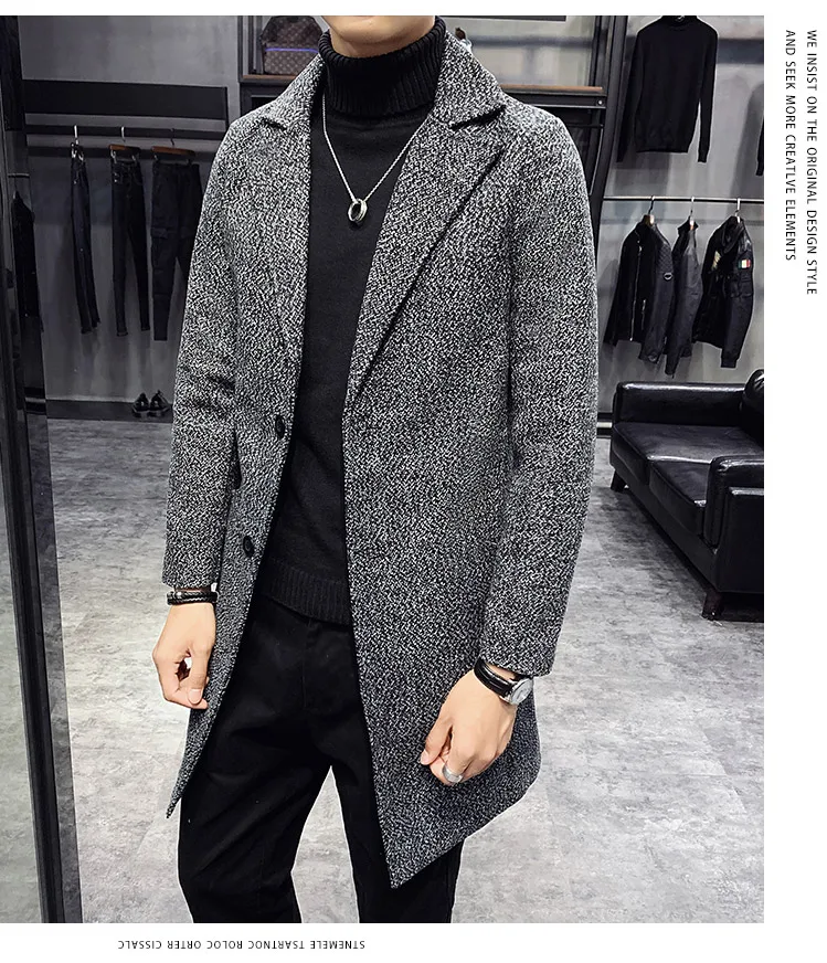 Autumn and winter men's long trench coat Slim Korean fashion wool coat large size casual business solid color men's jacket-5XL
