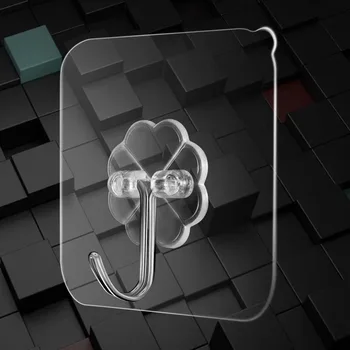 

Household Transparent Strong Plastic Traceless Hook Creative Bathroom Kitchen Door Wall Waterproof Hole Punched zhan tie gou