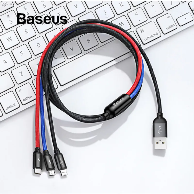 

Baseus 3 in 1 USB Cable For iPhone Xs Max Xr X 3.5A Charging Charger Micro USB Cable Type C Cable For Android Mobile Phone Cord