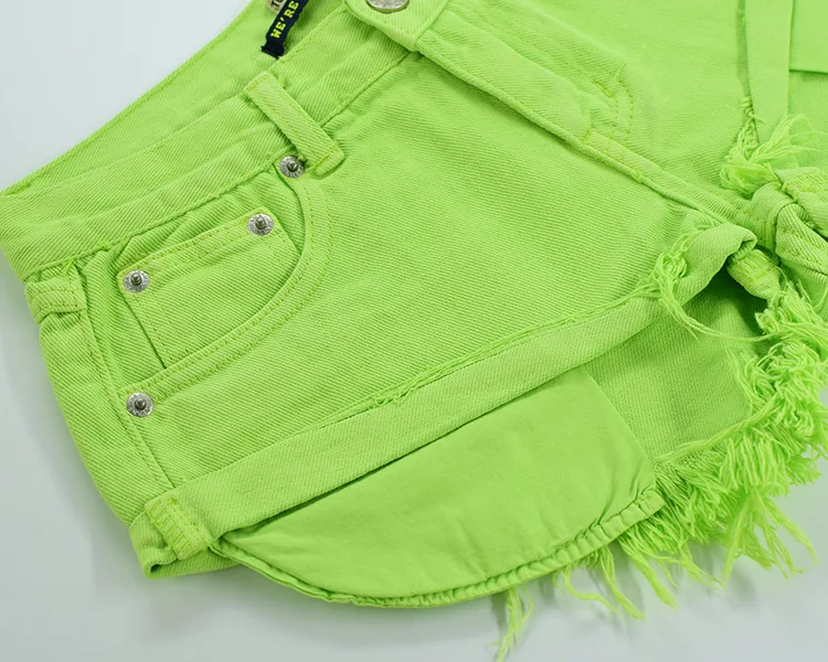 Sexy Casual Summer Green Long Pockets Jeans Shorts Women Fashion Low Waist Tassel Ripped Denim Shorts New Solid Color Hot Short (33)