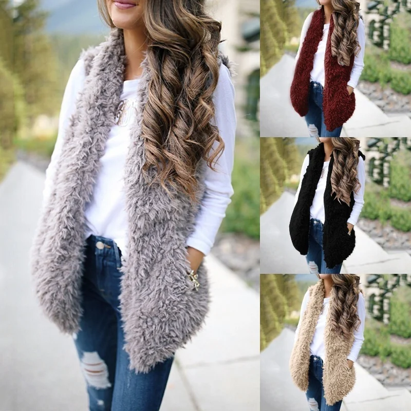 2020 Fashion Plus New Fashion Faux Fur Coat Women Faux Fur Vest for Women Sleeveless Cardigan Women Sleeveless Jacket  Vest