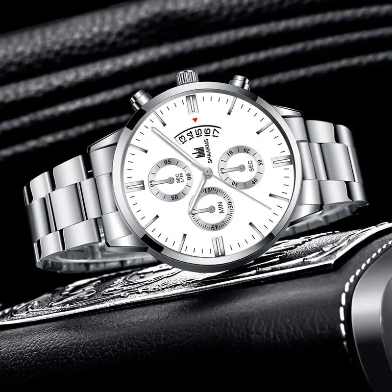 

Fashion Men Military Sports Watch Luxury Brand Stainless Steel Quartz Date Wristwatch Male Man Luxuri Silver Business Watches