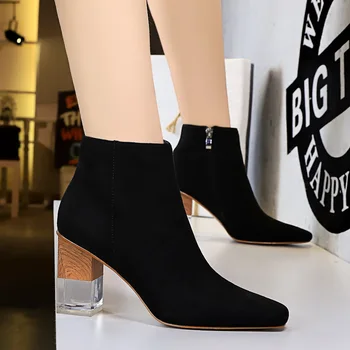 

Yalnn Fashion Thick Heels High Heel Suede Square Toe Sexy Ankle Boots Square Heels Women Winter Shoes Ankle Boots for Ladies