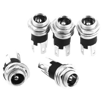 

5Pcs DC Power Supply Jack Socket Female Panel Mount Connector Plug Adapter 2 Terminal Types Connectors 5.5 X 2.1mm