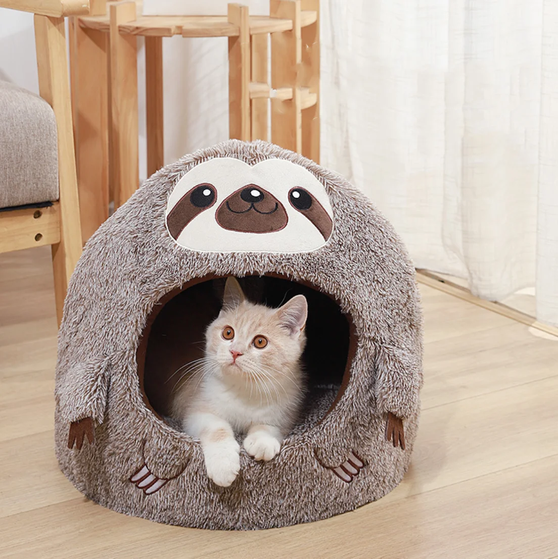 adorable cat igloo bed with sloth design