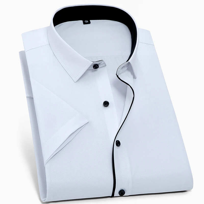 

Summer Short Sleeve Twill Men Dress Shirts No Front Pocket Business Office formal Shirt Black Button Regular Fit Easy Care New