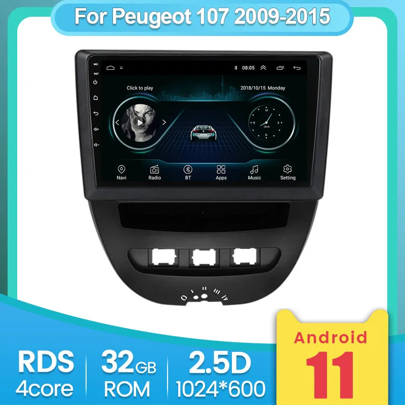 Автомобильный мультимедийный видеоплеер на Android 2 ГБ + 32 для Peugeot 107 Toyota Aygo Citroen C1