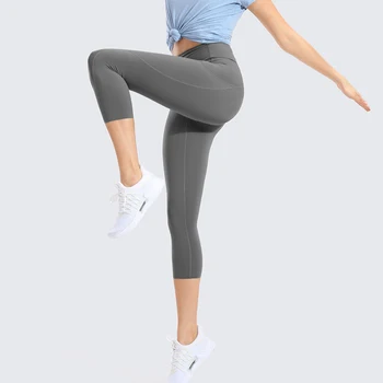 

Women's Naked Feeling I High Waist Crop Tight Run Training Yoga Capri Leggings with Side Pocket-19 Inches