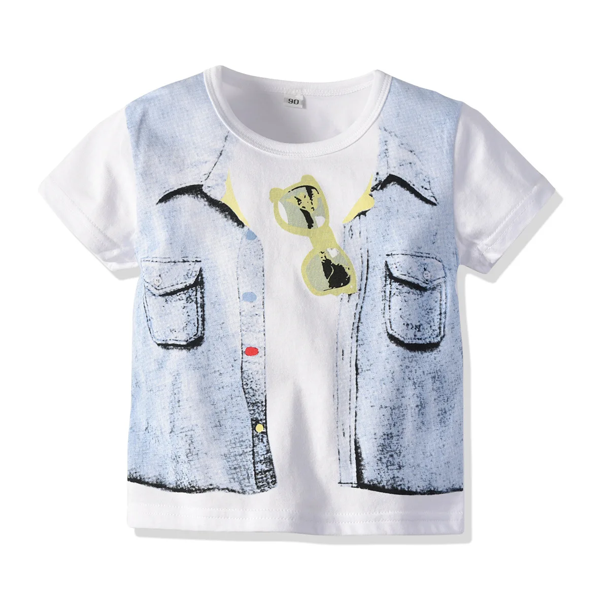 

2019 New Style CHILDREN'S Jacket Cotton T-shirt Waistcoat Mock Two-Piece Printing Short-sleeved T-shirt BOY'S Top