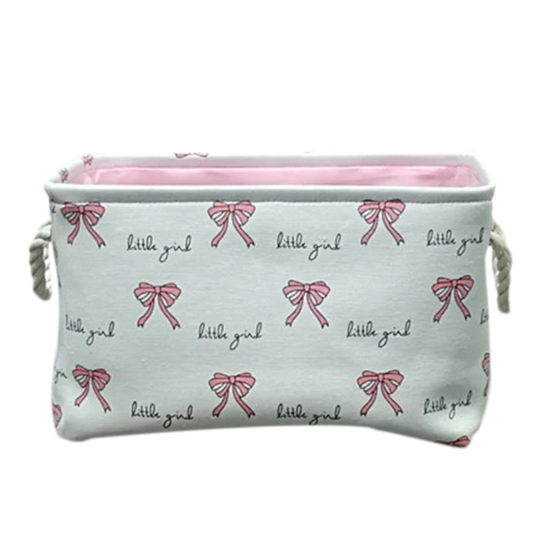 girl square basket NEW New Pink Laundry Basket Organizer For Dirty Clothes Cotton Ballet Girl Bow Print Toys Organizer Home Storage Organization - Цвет: girl square basket