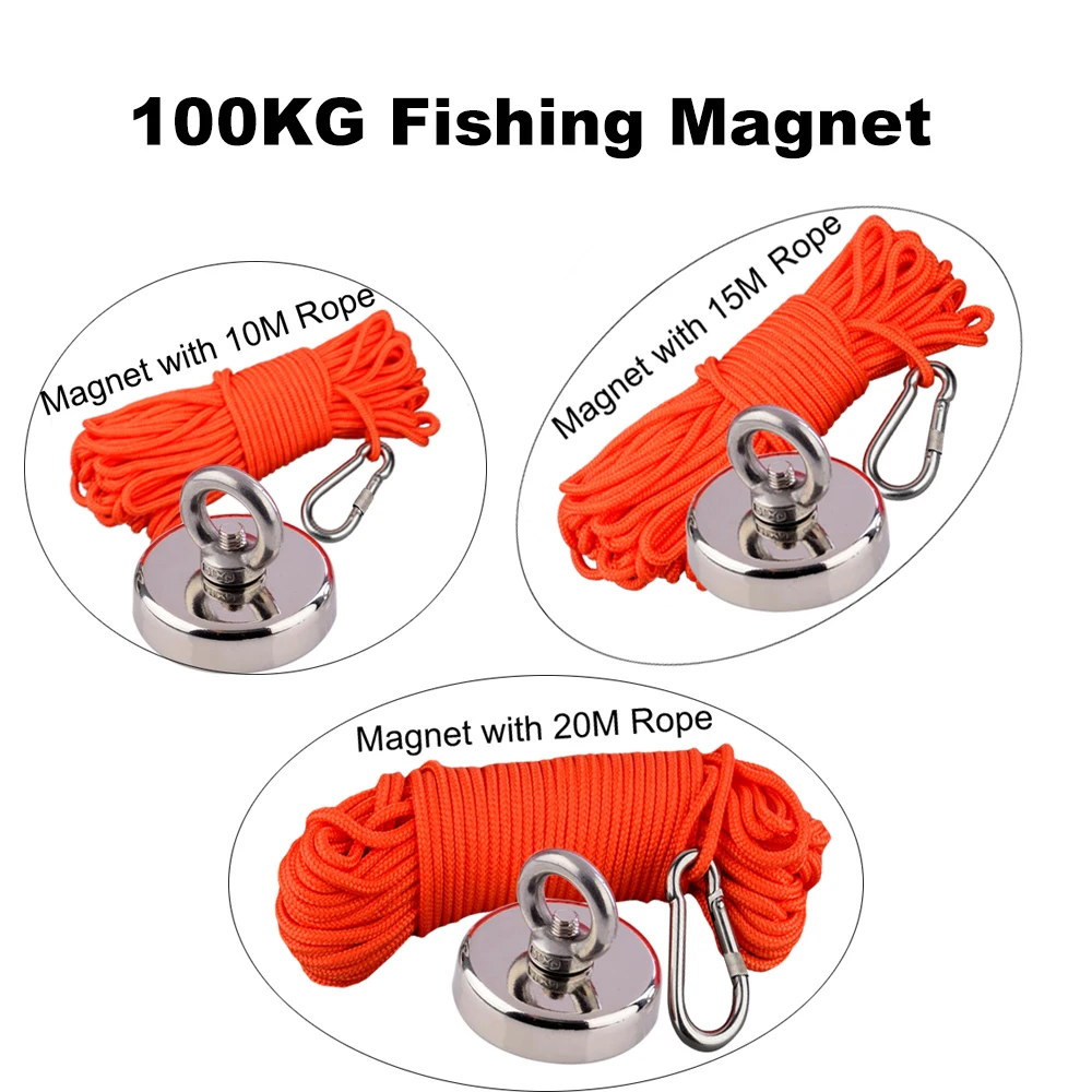80KG-100KG Super Strong Magnetic Fishing Magnet N52 Neodymium Magnets  Nylon Rope for Searching Treasure in River