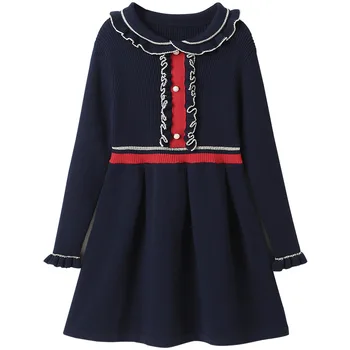 

Knitting Dress Children cute Splicing Style dresses 2020 autumn new clothes girls long sleeve kids clothing teen girl costume