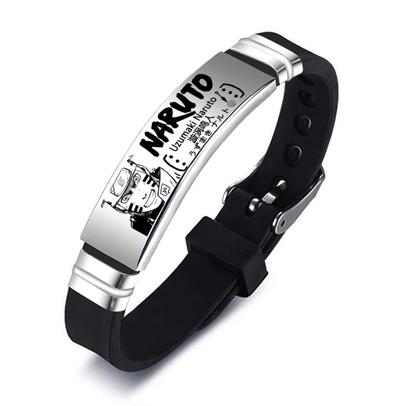 Classic Anime Ninja Uzumaki Uchiha Sasuke ID Bracelet Cosplay Stainless Steel Silicone Bracelets Bangles for Men Women Gift | Украшения и