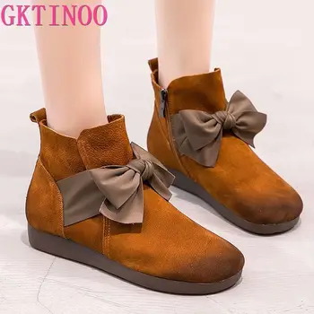 

GKTINOO New 2019 Autumn Fashion Women Genuine Leather Boots Handmade Vintage Flat Ankle Botines Shoes Woman Winter botas