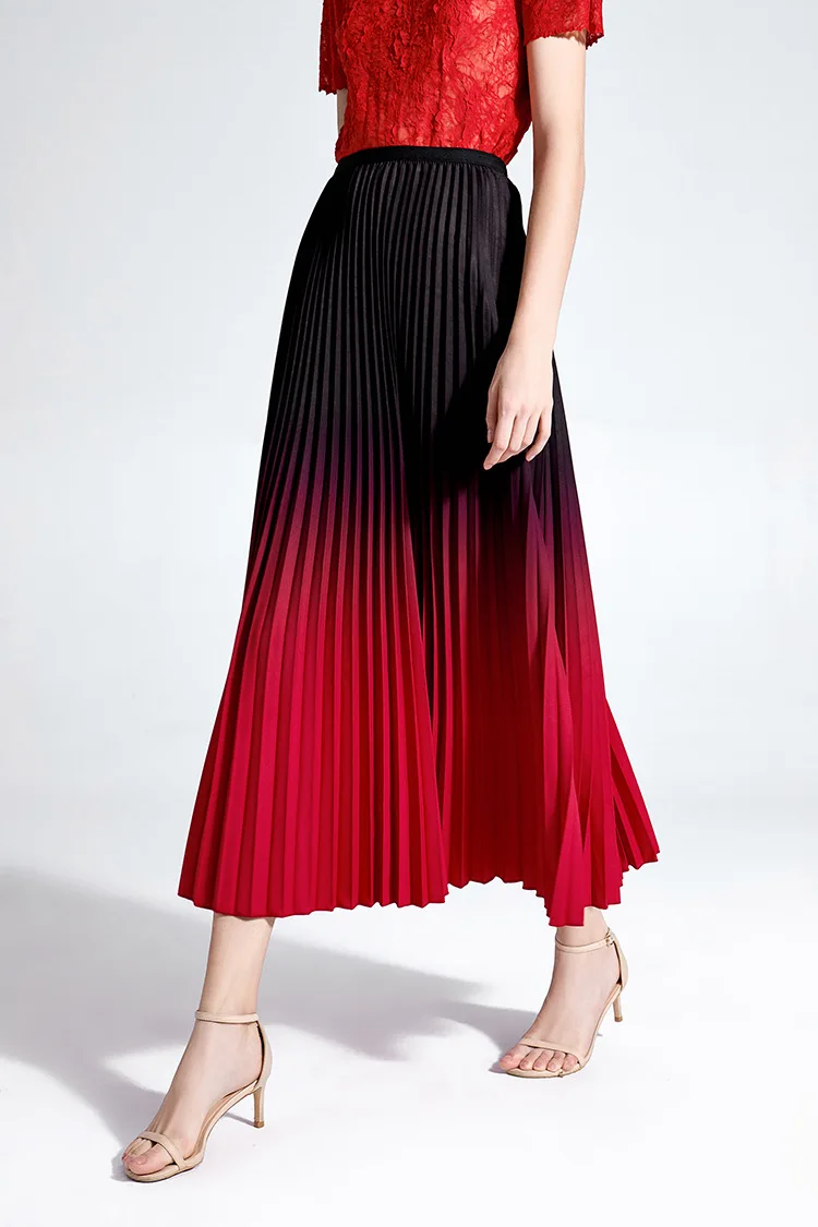 LANMREM Pleated skirt mid-long folded vintage skirt gradient color elastic waist pleated bottoms famale 2020 fashion new YJ726