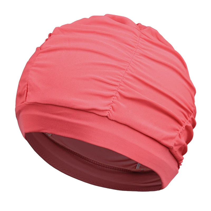 Dark Pink Женская шапочка для плавания, унисекс, для девушек, длинные волосы, для купания, для плавания, шапка для плавания, s, стрейч, драпировка, для плавания, для бассейна, Спортивная, эластичная, нейлоновая, тюрбан для женщин s - Цвет: Dark Pink