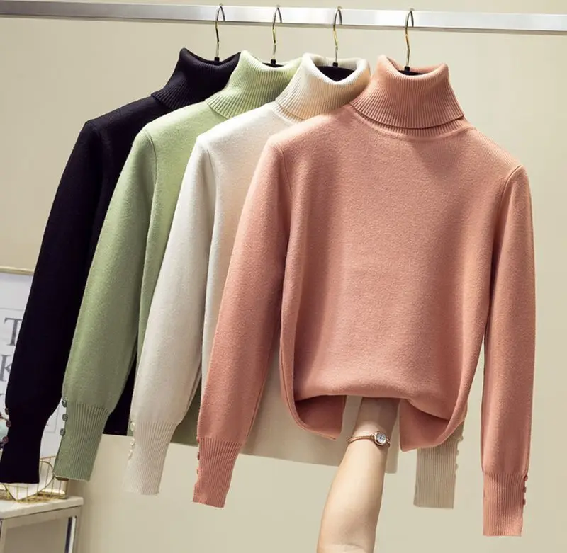 Fashionable Women Knitted Sweater Ladies solid autumn winter Long Sleeve Turtle Neck Sweater Pullover