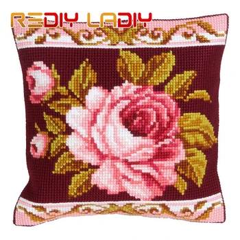 

DIY Cross Stitch Cushion Cover Rose Lotus Peony Chunky Cross-Stitch Kits 100% Acrylic Yarn Pillow Case Home Decor Hobby & Crafts