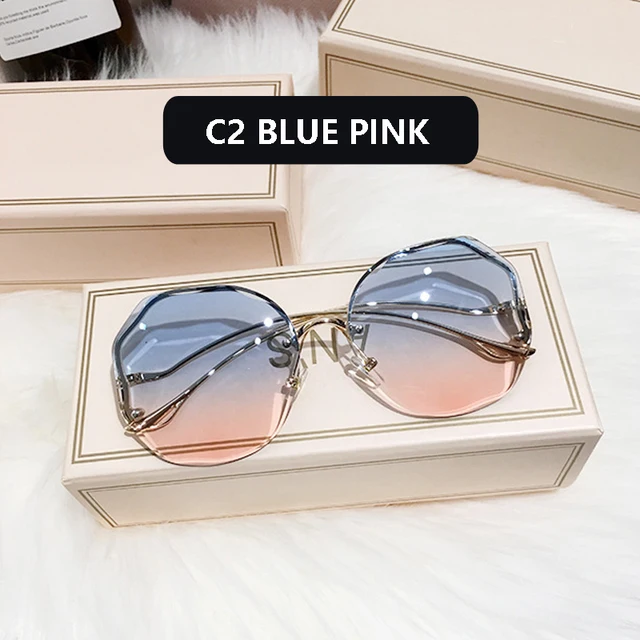 2021 Fashion Tea Gradient Sunglasses Women Ocean Water Cut Trimmed Lens Metal Curved Temples Sun Glasses Female UV400 C2
