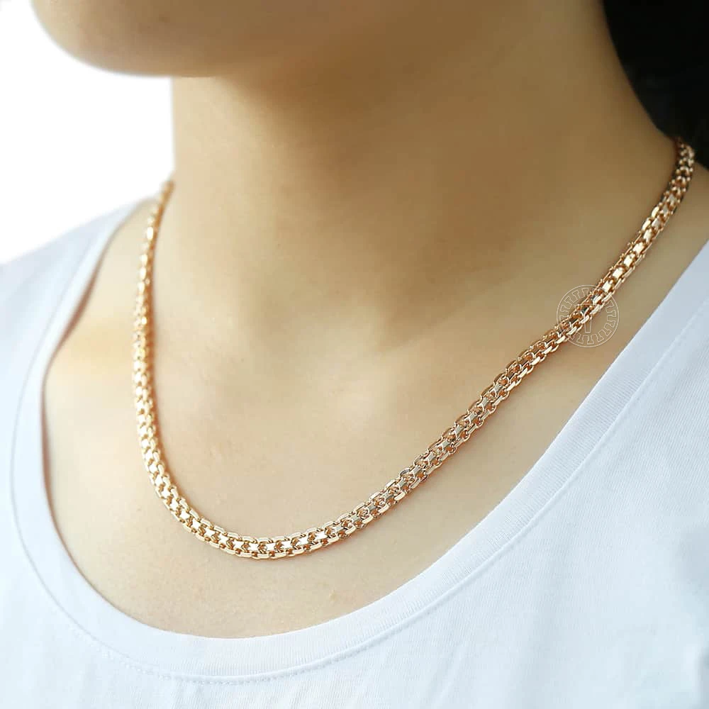 585 Rose Gold Color Necklaces for Women Men Bismark Hammered Link
