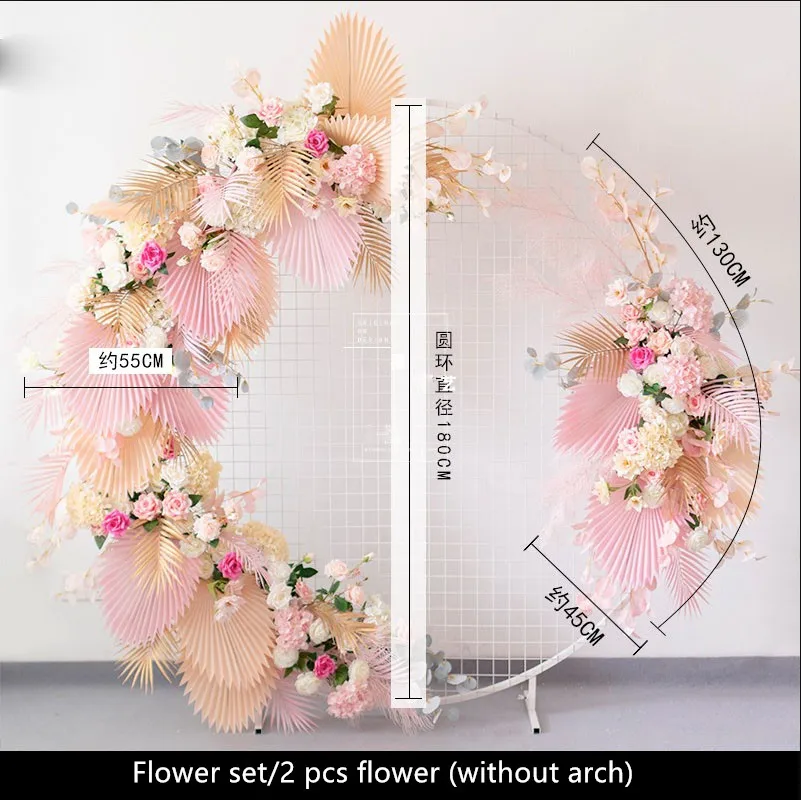 2 pcs flower pink A Белые кованые кольца арки большие вечерние украшения на день рождения свадьбу фон искусственный цветок стенд открытый газон Свадебная полка - Цвет: 2 pcs flower pink A