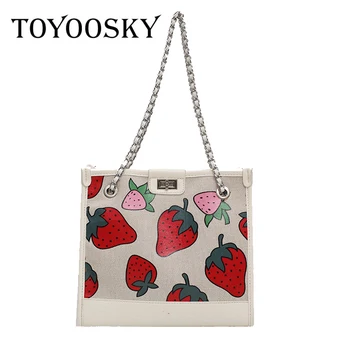 

TOYOOSKY Women Canvas Tote Bag 2020 new Shopping Bag Large Capacity Strawberry Printing Shoulder Bag For Women Female Handbag