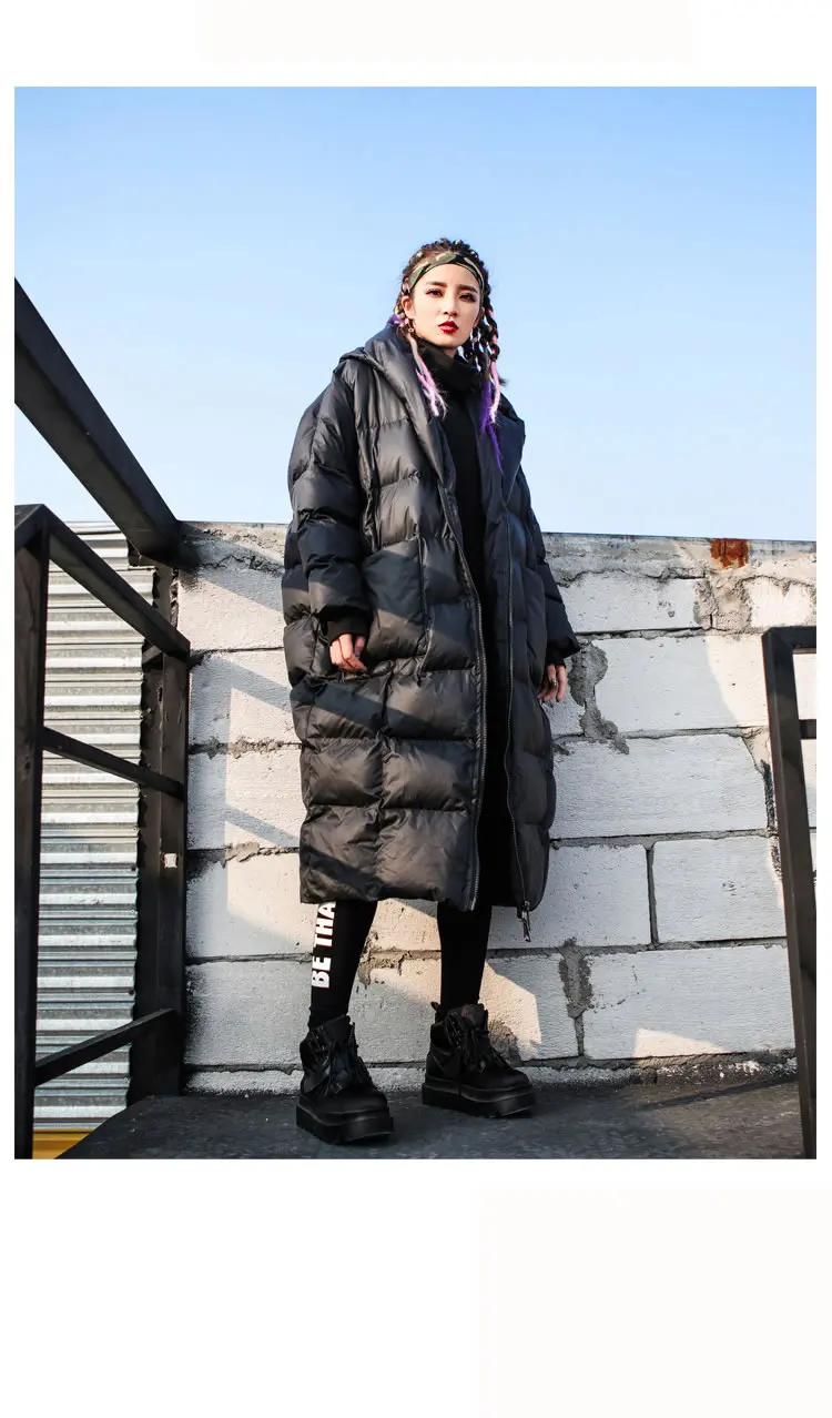 XITAO Tide индивидуальная Толстая черная Парка женская одежда Мода размера плюс Плиссированное пальто с карманами с капюшоном и воротником Зима LJT4362