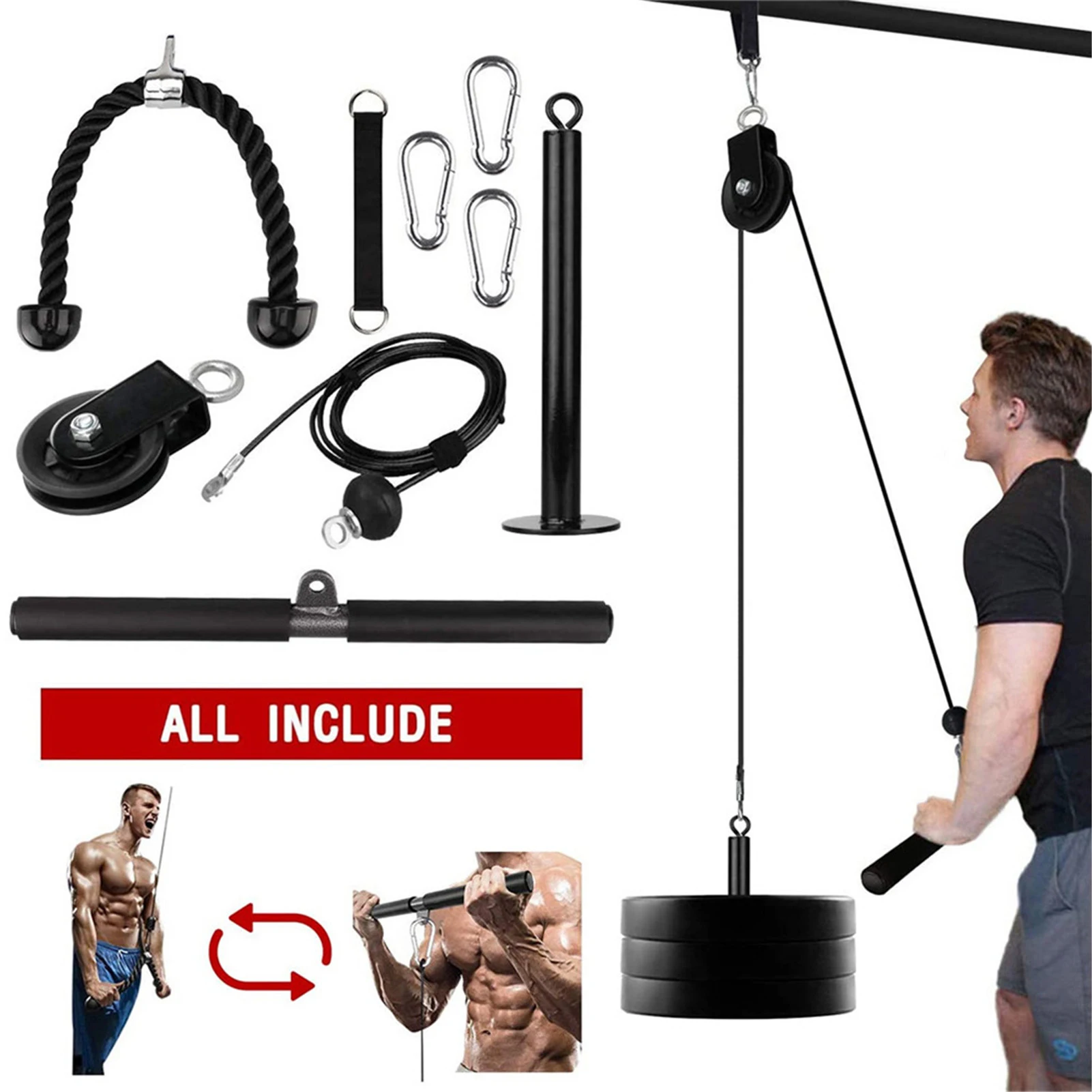 Fitness Pulley Cable Gym Workout DIY Equipment Lifting Machine Attachment System 