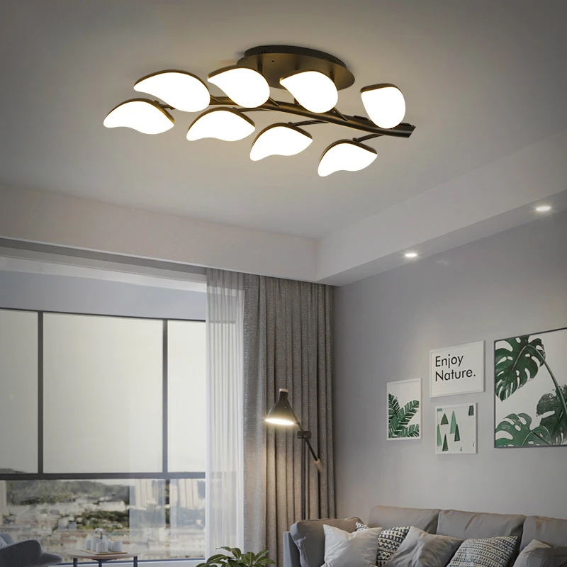 

Modern Black Luxury LED Ceiling Light Nordic Acrylic Dining Living Room Leaf Creative Fixtures Bedroom Home Art Ceiling Lighting