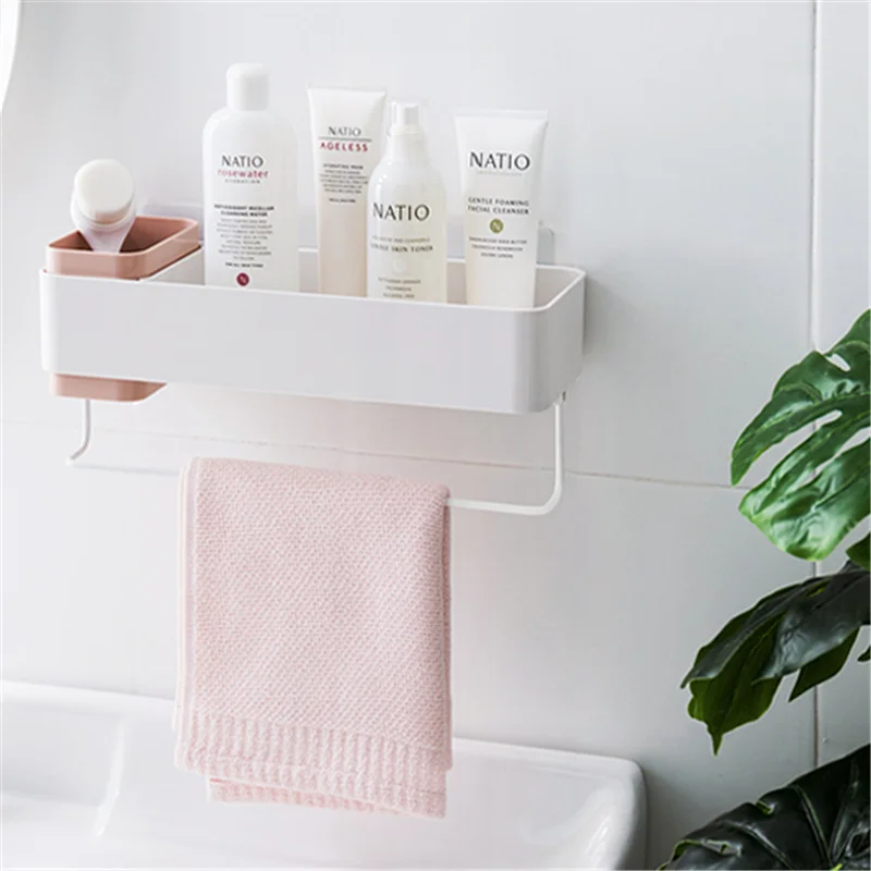 

Plastic Suction Cup Bathroom Shelf Shampoo Shower Cosmetics Storage Rack Bath Stuff Organizer Kitchen Adhesive Shelves Basket