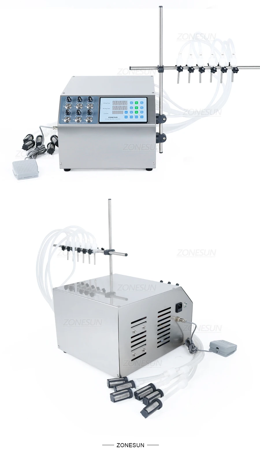 ZONESUN ZS-DPYT6P Полуавтоматическая машина для наполнения бутылок с 6 насадками для сока, молока, воды, масла, оборудование для наполнения