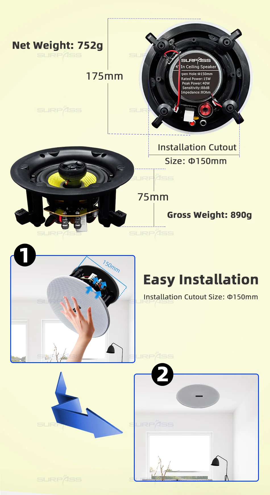PA System Waterproof Ceiling Speaker 4inch Narrow Edge Shell ...