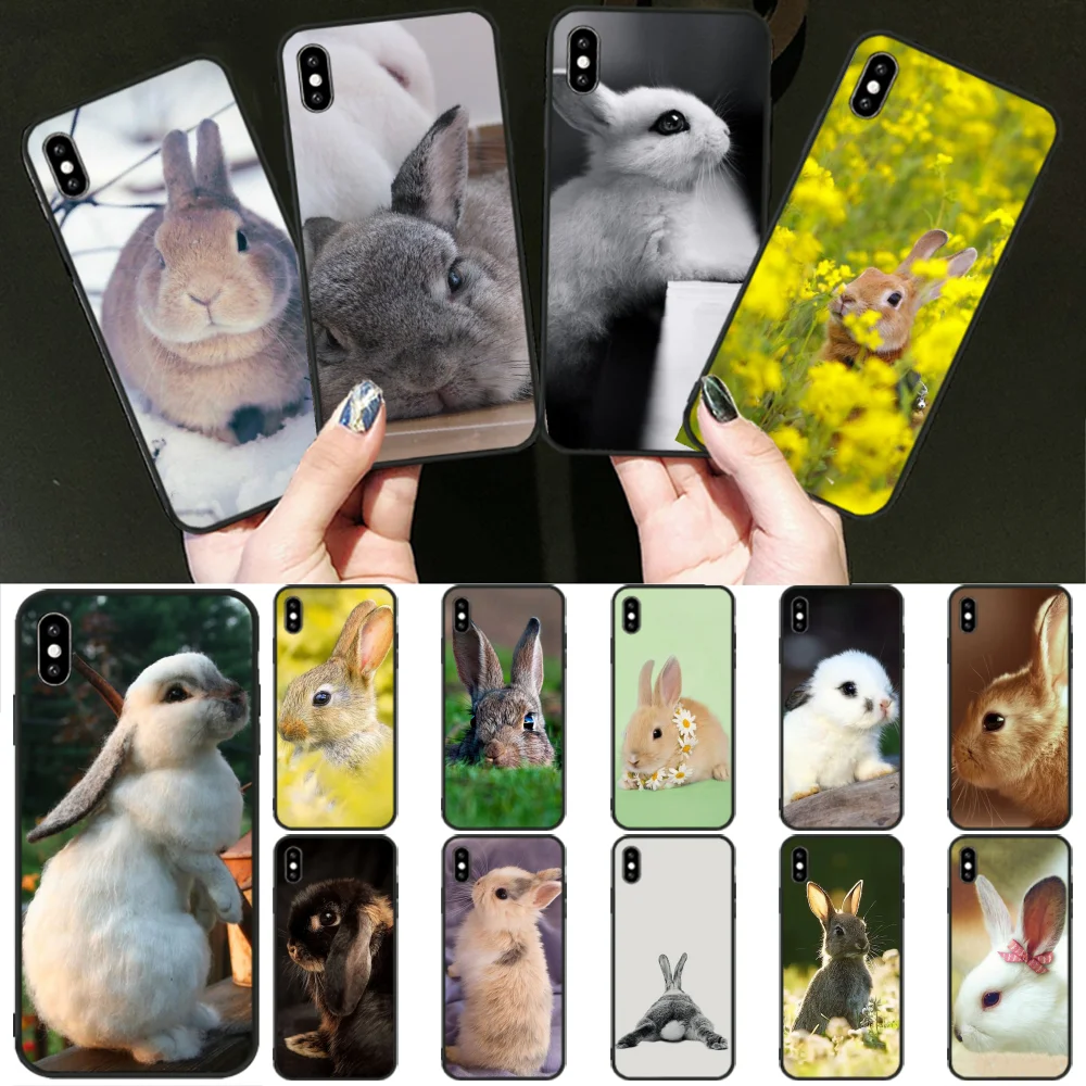 

Viviana Cute White Baby Rabbits Black TPU Soft Rubber Phone Cover for iPhone 11 pro XS MAX 8 7 6 6S Plus X 5 5S SE XR cover