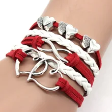  Creative Leather Cord LOVE Bracelet for women and men DIY Doppel Herz Fashion Ornament Christmas Gift Valentine's Day Gift 