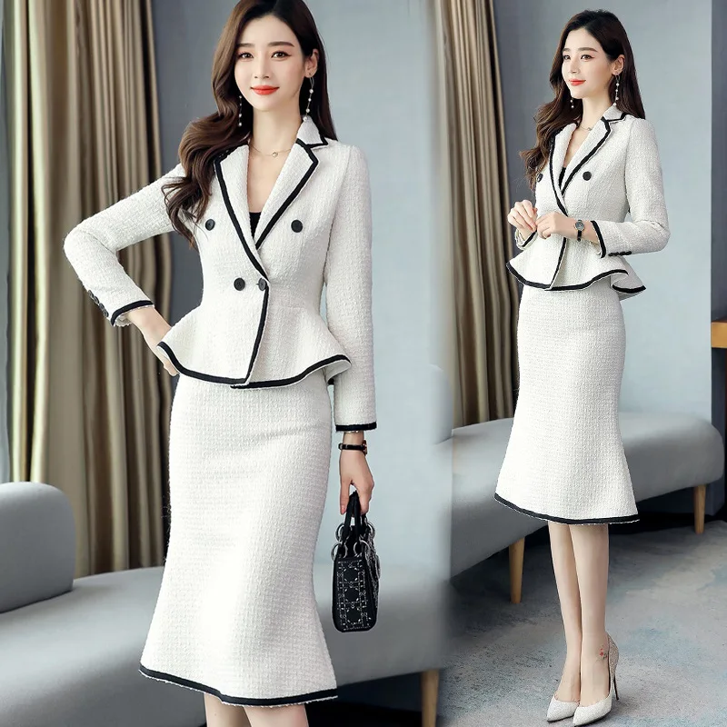 

Graceful Sheath Dress Outfit 2019 Autumn And Winter New Style Fashion Slim Fit Business Woolen Suit Skirt Two-Piece Set