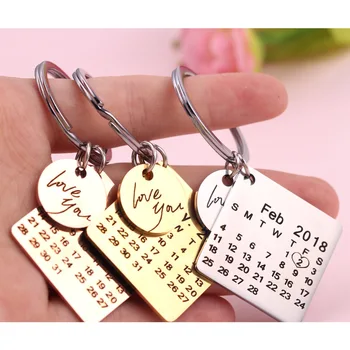 

Personalized Calendar Keychain Hand Carved Calendar Highlighted with Heart Date Keyring Stainless Steel Private Custom Brelok