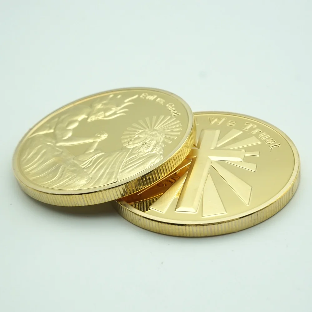 3 Pz/Lotto Usa In Dio We Trust God Jesus Vs Evil Satan Christ Coin American Souvenir Coin Collection Challenge Coin