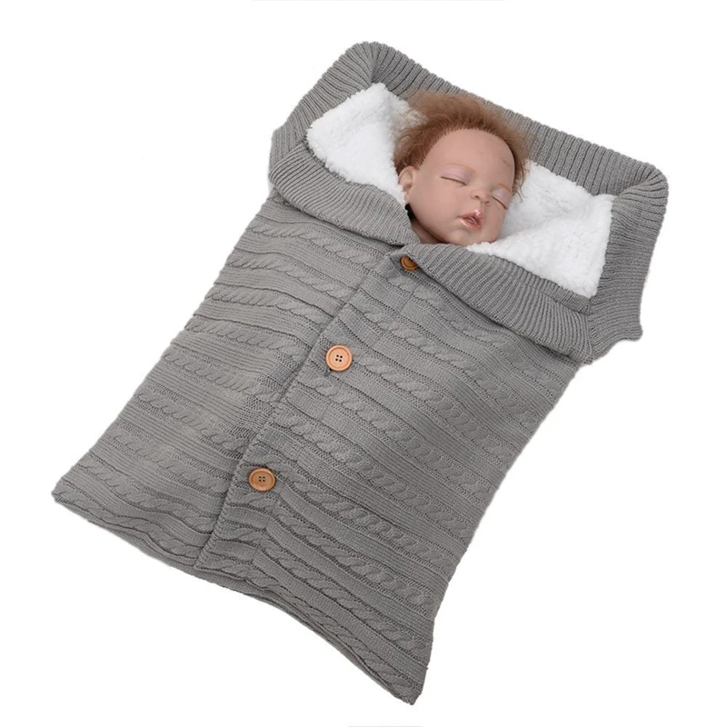Спальное одеяло для новорожденных, зимние теплые спальные мешки, Детские пуговицы, вязаные пеленки для завёртывания для пеленания